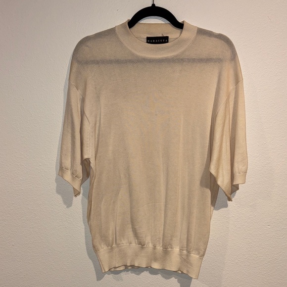 BARACUTA Cream Short Sleeve Silk Sweater Medium NEW
